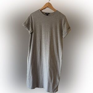 Gray T-Shirt Dress with Studded Sleeves